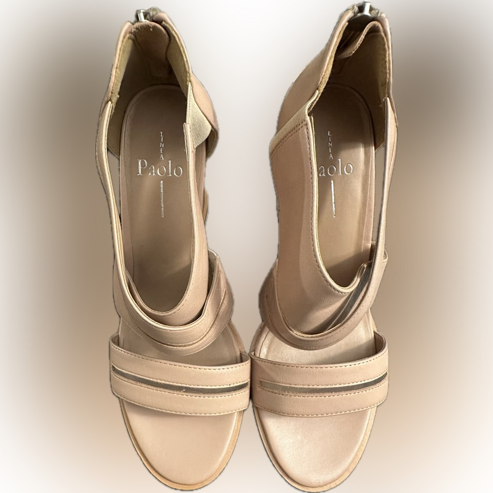 Paolo Tan Asymmetrical Strap Wedges